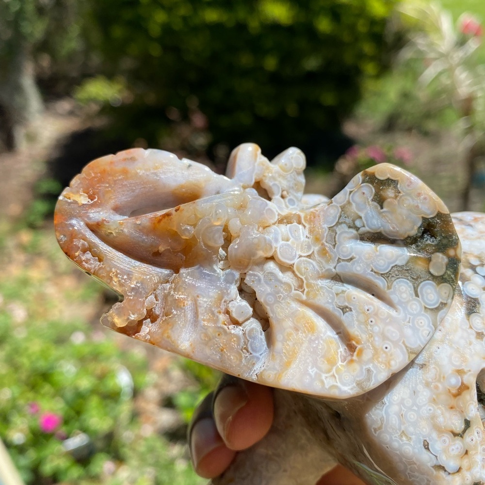 White and Green Orbicular Jasper Elephant Carving - Picture 10 of 13